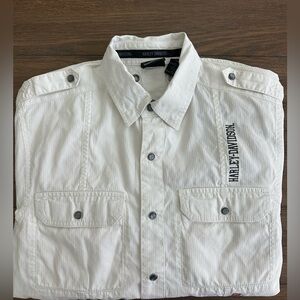 Harley-Davidson White Casual Pearl Snap Heavy Weight‎ Short Sleeve Shirt Size M